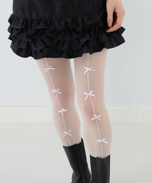 CAROLINA GLASER（カロリナ グレイサー）の「リボン タイツ（ソックス/靴下・レディース・ブラック/ホワイト・ONE SIZE）」の10枚目の写真