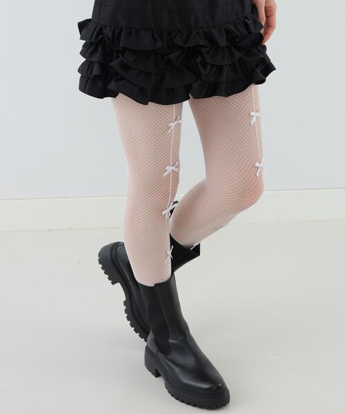CAROLINA GLASER（カロリナ グレイサー）の「リボン タイツ（ソックス/靴下・レディース・ブラック/ホワイト・ONE SIZE）」の6枚目の写真