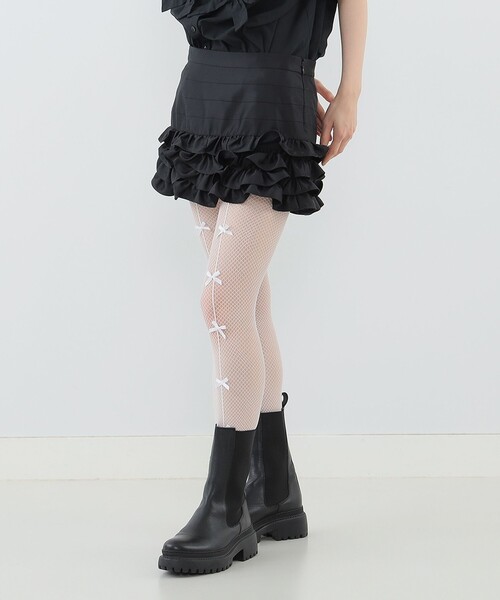 CAROLINA GLASER（カロリナ グレイサー）の「リボン タイツ（ソックス/靴下・レディース・ブラック/ホワイト・ONE SIZE）」の5枚目の写真