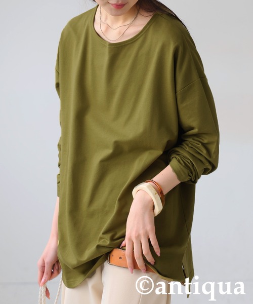 antiqua(アンティカ)の「ミニ裏毛トップス(Tシャツ/カットソー・レディース・ブルー/ブラック/カーキ/ピンク/オートミール・P/R)」の3枚目の写真
