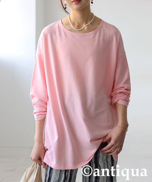 antiqua(アンティカ)の「ミニ裏毛トップス(Tシャツ/カットソー・レディース・ブルー/ブラック/カーキ/ピンク/オートミール・P/R)」の5枚目の写真