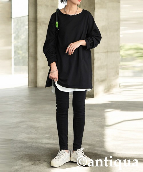 antiqua(アンティカ)の「ミニ裏毛トップス(Tシャツ/カットソー・レディース・ブルー/ブラック/カーキ/ピンク/オートミール・P/R)」の22枚目の写真
