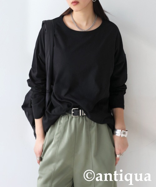 antiqua(アンティカ)の「ミニ裏毛トップス(Tシャツ/カットソー・レディース・ブルー/ブラック/カーキ/ピンク/オートミール・P/R)」の21枚目の写真