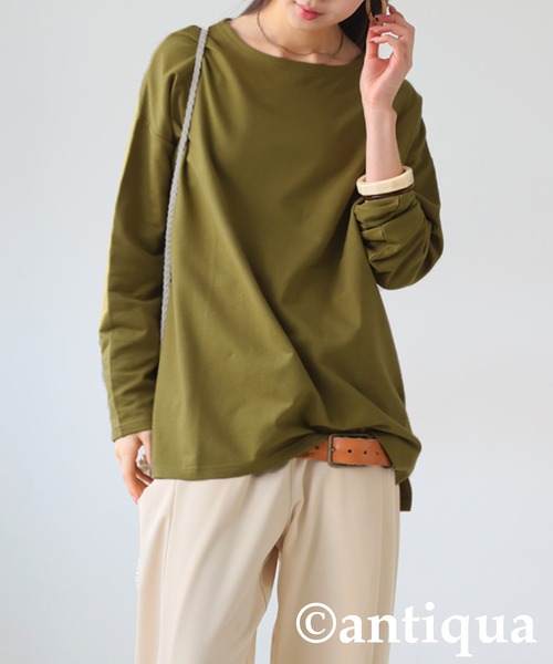 antiqua(アンティカ)の「ミニ裏毛トップス(Tシャツ/カットソー・レディース・ブルー/ブラック/カーキ/ピンク/オートミール・P/R)」の11枚目の写真
