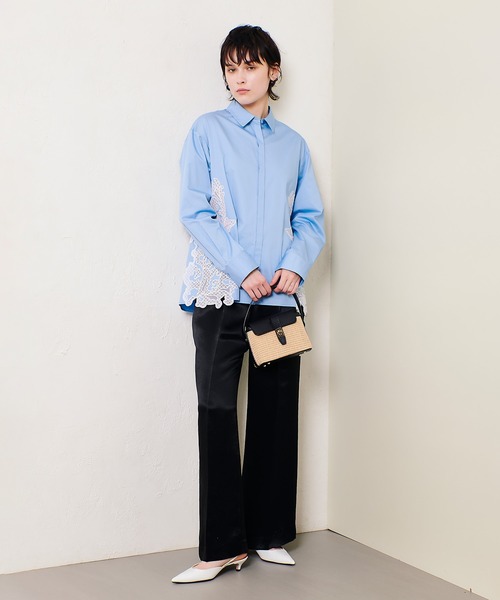 allureville(アルアバイル)の「アセテートサテンタックパンツ(その他パンツ・レディース・ライトブルー/ブラック・2/1)」の8枚目の写真
