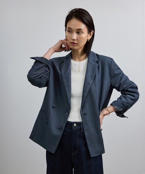 セール】バックサテンダブルブレストジャケット（テーラードジャケット