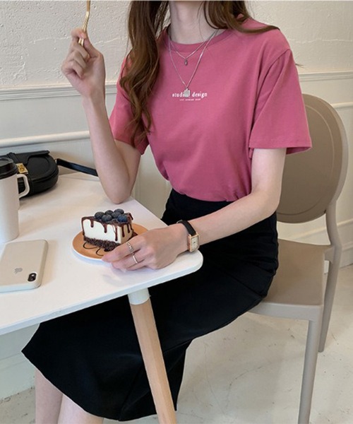 DAYRA(デイラ)の「配色 ロゴプリント クルーネック 半袖 Tシャツ(Tシャツ/カットソー・レディース・ホワイト/ピンク/ベージュ/ブルーグレー/ブラック・M/XL)」の14枚目の写真