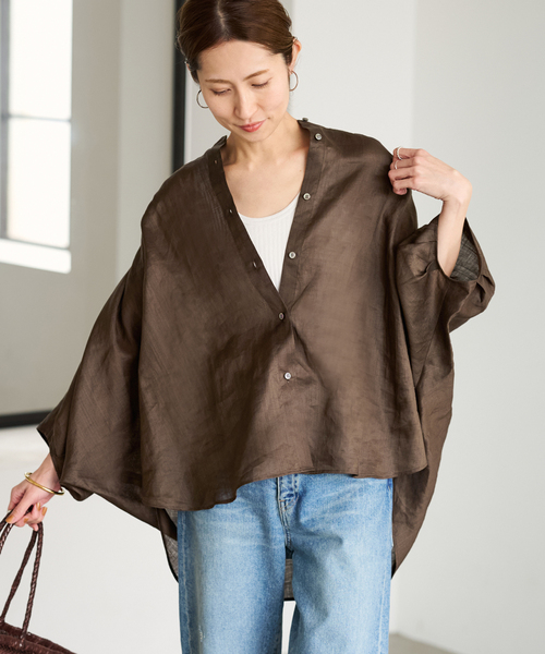 FRAMeWORK（フレームワーク）の「ラミーポンチョブラウス（シャツ/ブラウス・レディース・ブラウン/ベージュ/ブルー・FREE）」の8枚目の写真