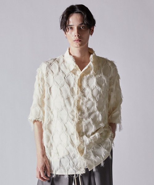 CLEL】Fringe Design Jacquard Short Sleeve Shirt/フリンジ