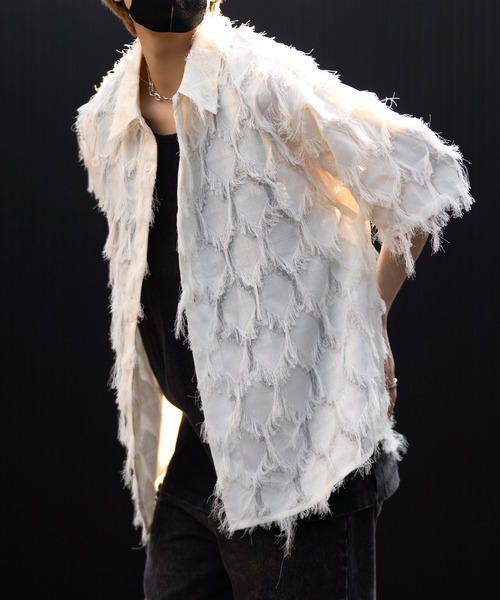 CLEL(クレイル)の「【CLEL】Fringe Design Jacquard Short Sleeve Shirt/フリンジデザイン ジャガード半袖シャツ(シャツ/ブラウス・メンズ・ブラック/アイボリー/チャコールグレー・XS/S/M/L)」の21枚目の写真