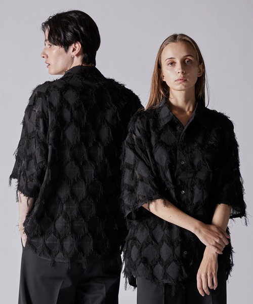 CLEL】Fringe Design Jacquard Short Sleeve Shirt/フリンジデザイン