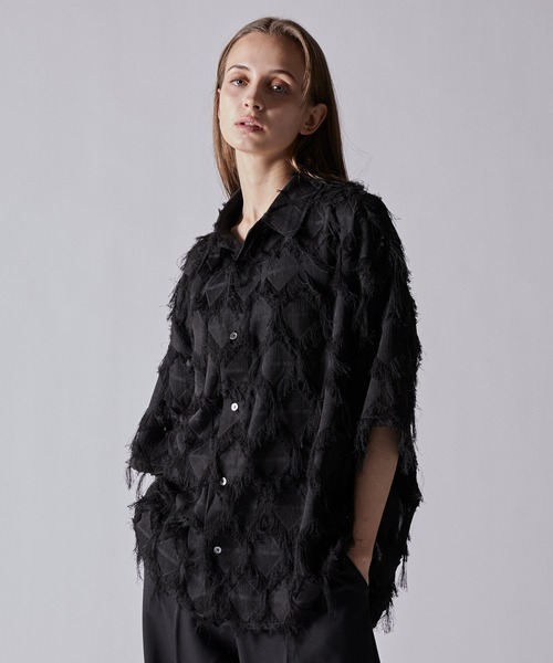 CLEL(クレイル)の「【CLEL】Fringe Design Jacquard Short Sleeve Shirt/フリンジデザイン ジャガード半袖シャツ(シャツ/ブラウス・メンズ・ブラック/アイボリー/チャコールグレー・XS/S/M/L)」の5枚目の写真