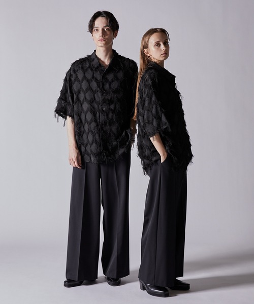 CLEL(クレイル)の「【CLEL】Fringe Design Jacquard Short Sleeve Shirt/フリンジデザイン ジャガード半袖シャツ(シャツ/ブラウス・メンズ・ブラック/アイボリー/チャコールグレー・XS/S/M/L)」の7枚目の写真