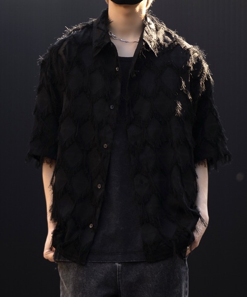 CLEL】Fringe Design Jacquard Short Sleeve Shirt/フリンジ