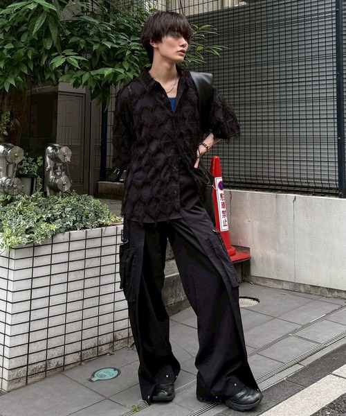 CLEL(クレイル)の「【CLEL】Fringe Design Jacquard Short Sleeve Shirt/フリンジデザイン ジャガード半袖シャツ(シャツ/ブラウス・メンズ・ブラック/アイボリー/チャコールグレー・XS/S/M/L)」の13枚目の写真