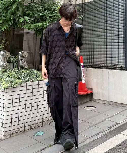 CLEL(クレイル)の「【CLEL】Fringe Design Jacquard Short Sleeve Shirt/フリンジデザイン ジャガード半袖シャツ(シャツ/ブラウス・メンズ・ブラック/アイボリー/チャコールグレー・XS/S/M/L)」の14枚目の写真