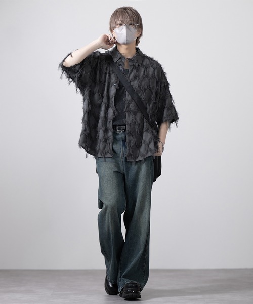 CLEL(クレイル)の「【CLEL】Fringe Design Jacquard Short Sleeve Shirt/フリンジデザイン ジャガード半袖シャツ(シャツ/ブラウス・メンズ・ブラック/アイボリー/チャコールグレー・XS/S/M/L)」の12枚目の写真