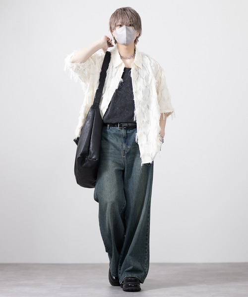 CLEL(クレイル)の「【CLEL】Fringe Design Jacquard Short Sleeve Shirt/フリンジデザイン ジャガード半袖シャツ(シャツ/ブラウス・メンズ・ブラック/アイボリー/チャコールグレー・XS/S/M/L)」の10枚目の写真