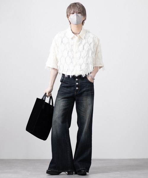 CLEL(クレイル)の「【CLEL】Fringe Design Jacquard Short Sleeve Shirt/フリンジデザイン ジャガード半袖シャツ(シャツ/ブラウス・メンズ・ブラック/アイボリー/チャコールグレー・XS/S/M/L)」の11枚目の写真