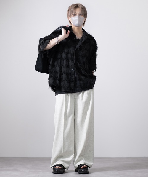 CLEL(クレイル)の「【CLEL】Fringe Design Jacquard Short Sleeve Shirt/フリンジデザイン ジャガード半袖シャツ(シャツ/ブラウス・メンズ・ブラック/アイボリー/チャコールグレー・XS/S/M/L)」の9枚目の写真