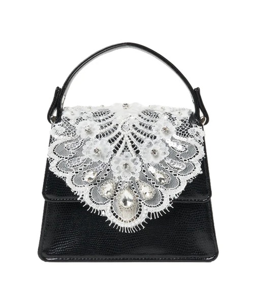 tanakadaisuke/タナカダイスケ】white lace crocodile mini bag