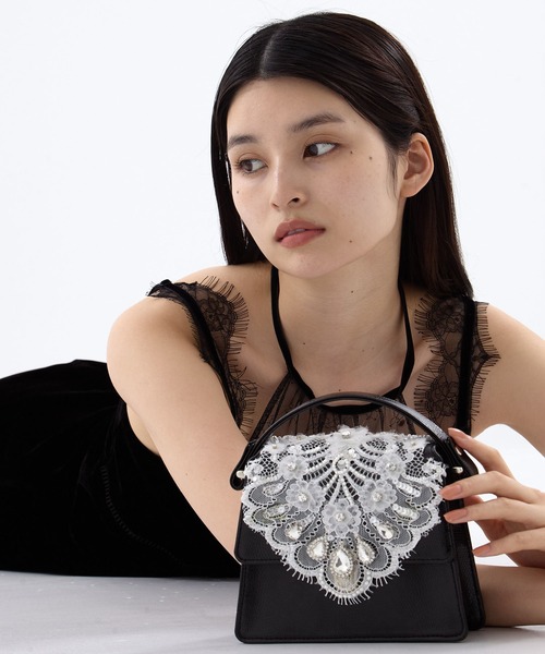 tanakadaisuke/タナカダイスケ】white lace crocodile mini bag
