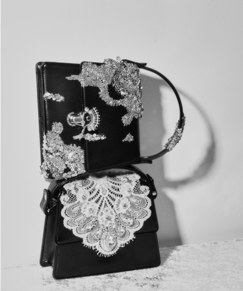 tanakadaisuke/タナカダイスケ】white lace crocodile mini bag/レース