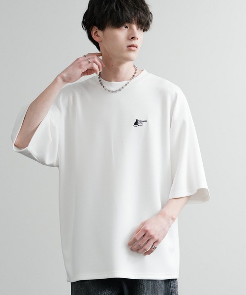 Rocky Monroe（ロッキーモンロー）の「接触冷感 オーバーサイズとろみポンチガールバックプリント&黄昏ネコワンポイント刺繍半袖Tシャツ（Tシャツ/カットソー・メンズ・ホワイト系/ライトグレー/ホワイト/グレイッシュベージュ/ブラック/ブラック系・L/M）」の8枚目の写真
