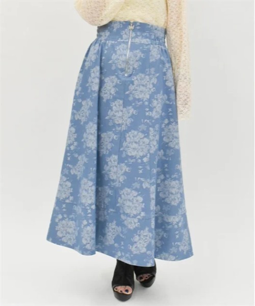 axes femme(アクシーズファム)の「ジップ付ブーケデニムスカート(デニムスカート・レディース・インディゴブルー/ケミカルウォッシュ・FREE)」の1枚目の写真