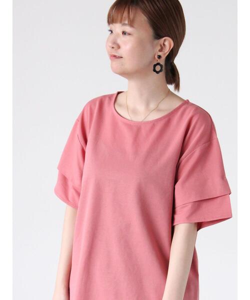 Lugnoncure(ルノンキュール)の「プレーティング袖タックTシャツ(Tシャツ/カットソー・レディース・オフホワイト/ブルー/ピンク/チャコールグレー/ブラック・F)」の5枚目の写真