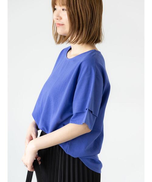 Lugnoncure(ルノンキュール)の「プレーティング袖タックTシャツ(Tシャツ/カットソー・レディース・オフホワイト/ブルー/ピンク/チャコールグレー/ブラック・F)」の4枚目の写真