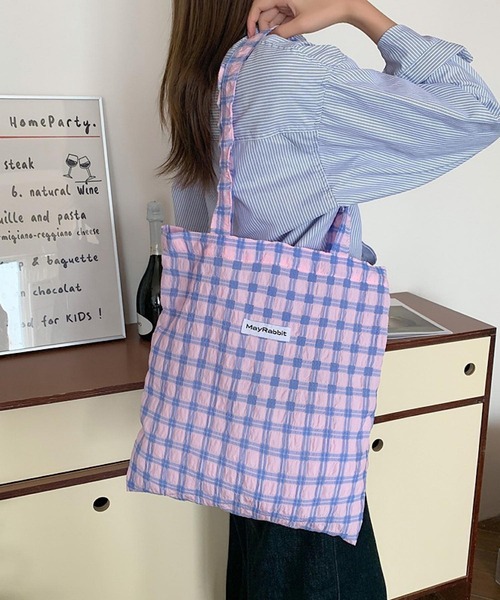 Mignonjour(ミニョンジュール)の「Mignonjour/チェック柄トートバッグ M2722(トートバッグ・レディース・ピンク/ブラウン/パープル/ブラック・FREE)」の2枚目の写真