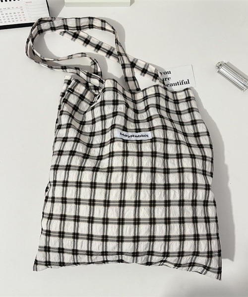 Mignonjour(ミニョンジュール)の「Mignonjour/チェック柄トートバッグ M2722(トートバッグ・レディース・ピンク/ブラウン/パープル/ブラック・FREE)」の5枚目の写真