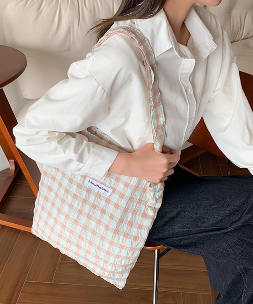 Mignonjour(ミニョンジュール)の「Mignonjour/チェック柄トートバッグ M2722(トートバッグ・レディース・ピンク/ブラウン/パープル/ブラック・FREE)」の7枚目の写真