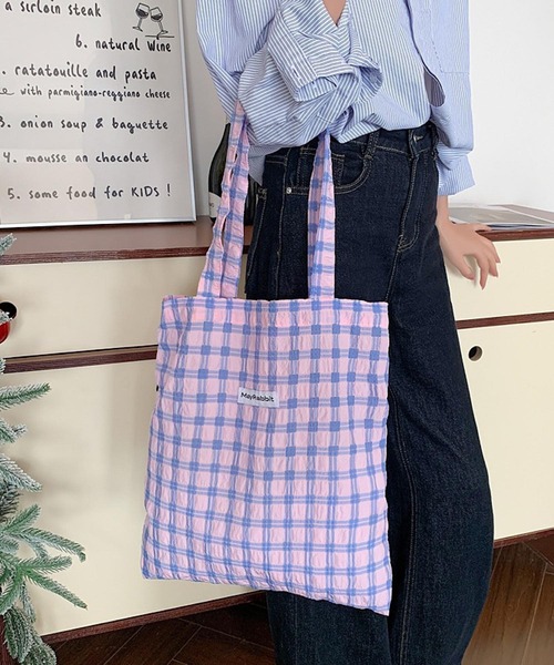 Mignonjour(ミニョンジュール)の「Mignonjour/チェック柄トートバッグ M2722(トートバッグ・レディース・ピンク/ブラウン/パープル/ブラック・FREE)」の9枚目の写真