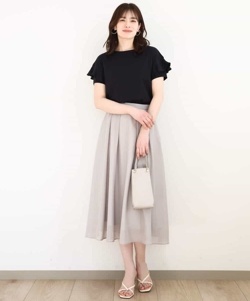 OFUON le MK（オフオンルエムケー）の「タックフレアーシアースカート/洗える（スカート・レディース・ライトグレー/ネイビー/ライトブルー・36/38/40）」の10枚目の写真