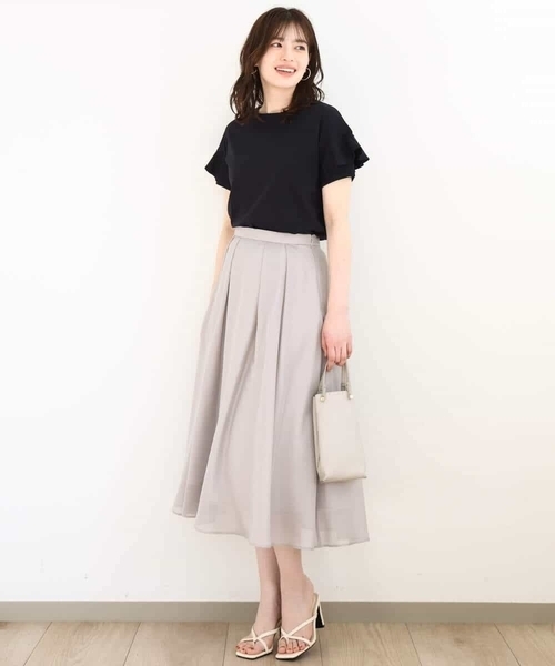 OFUON le MK（オフオンルエムケー）の「タックフレアーシアースカート/洗える（スカート・レディース・ライトグレー/ネイビー/ライトブルー・36/38/40）」の12枚目の写真