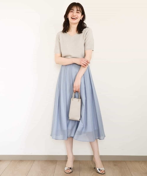 OFUON le MK（オフオンルエムケー）の「タックフレアーシアースカート/洗える（スカート・レディース・ライトグレー/ネイビー/ライトブルー・36/38/40）」の20枚目の写真