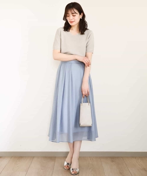 OFUON le MK（オフオンルエムケー）の「タックフレアーシアースカート/洗える（スカート・レディース・ライトグレー/ネイビー/ライトブルー・36/38/40）」の21枚目の写真