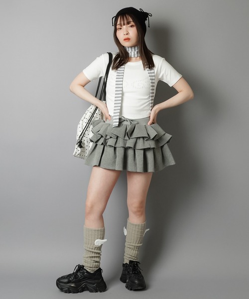 SPINNS(スピンズ)の「ウィッシュコア ピタTシャツ/ラインストーンウイング/羽根(Tシャツ/カットソー・レディース・ブラック/オフホワイト・ONESIZE)」の13枚目の写真