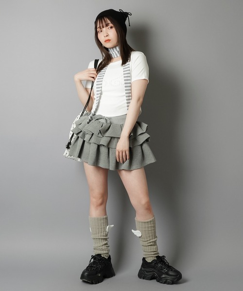 SPINNS(スピンズ)の「ウィッシュコア ピタTシャツ/ラインストーンウイング/羽根(Tシャツ/カットソー・レディース・ブラック/オフホワイト・ONESIZE)」の14枚目の写真