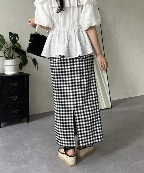 prose verse（プロズヴェール）の「スーパーストレッチギンガムナロースカート（スカート・レディース・ブラック系その他・LARGE/PM/MEDIUM/PL/TM/TL）」の5枚目の写真