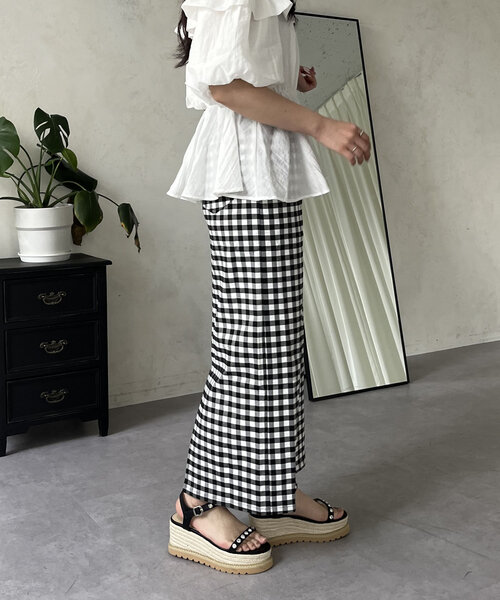 prose verse（プロズヴェール）の「スーパーストレッチギンガムナロースカート（スカート・レディース・ブラック系その他・LARGE/PM/MEDIUM/PL/TM/TL）」の6枚目の写真