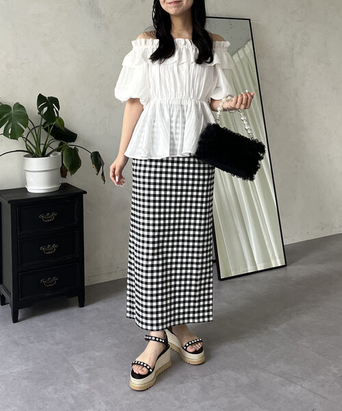 prose verse（プロズヴェール）の「スーパーストレッチギンガムナロースカート（スカート・レディース・ブラック系その他・LARGE/PM/MEDIUM/PL/TM/TL）」の8枚目の写真