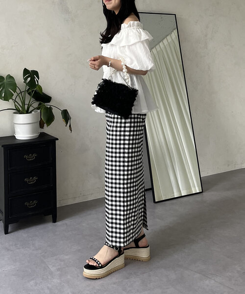 prose verse（プロズヴェール）の「スーパーストレッチギンガムナロースカート（スカート・レディース・ブラック系その他・LARGE/PM/MEDIUM/PL/TM/TL）」の20枚目の写真