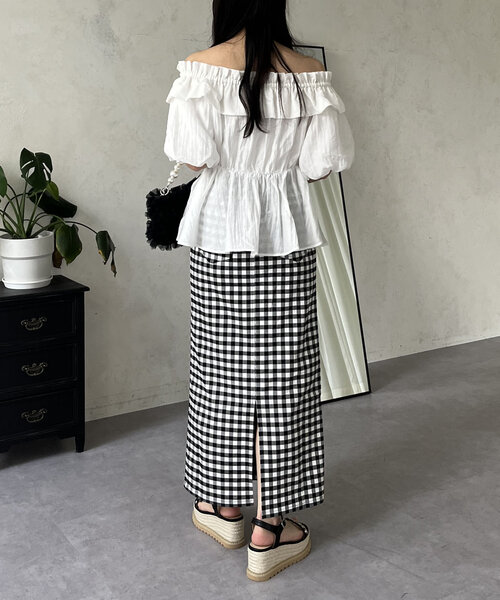 prose verse（プロズヴェール）の「スーパーストレッチギンガムナロースカート（スカート・レディース・ブラック系その他・LARGE/PM/MEDIUM/PL/TM/TL）」の21枚目の写真