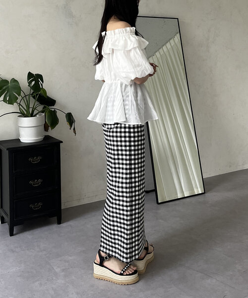 prose verse（プロズヴェール）の「スーパーストレッチギンガムナロースカート（スカート・レディース・ブラック系その他・LARGE/PM/MEDIUM/PL/TM/TL）」の22枚目の写真