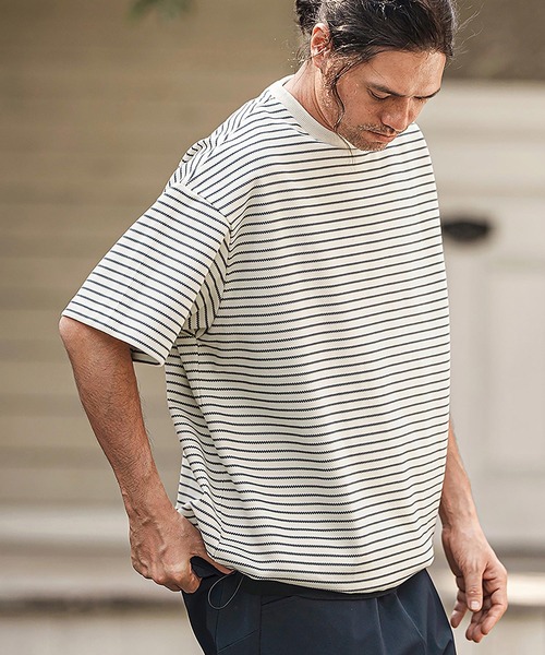 CAMBIO(カンビオ)の「mt9737- ボーダースピンドルTシャツ(Tシャツ/カットソー・メンズ・ホワイト×グレー/ブラック×ホワイト/グレー系その他・M/L/XL)」の10枚目の写真