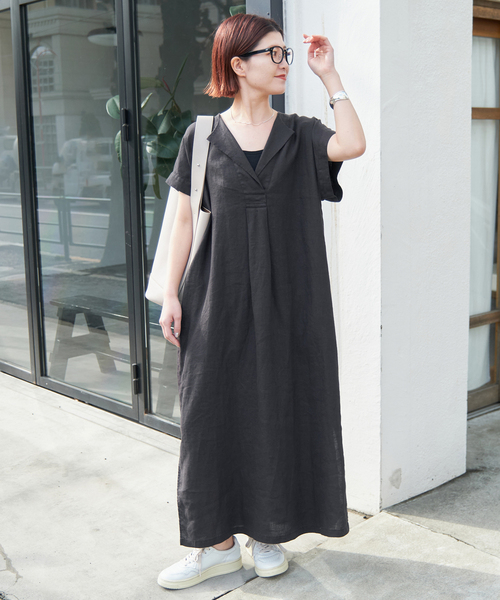 ⭐️新品2025【スピックアンドスパン リネンカフタンドレス】黒38 大人気完売‼︎ スピック＆スパン Spick & Span 《追加》リネンカフタンドレス