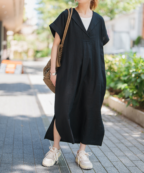 Spick & Span（スピックアンドスパン）の「《追加》リネンカフタンドレス（ワンピース・レディース・ブルー系その他/ブラックミックス・38/36）」の7枚目の写真